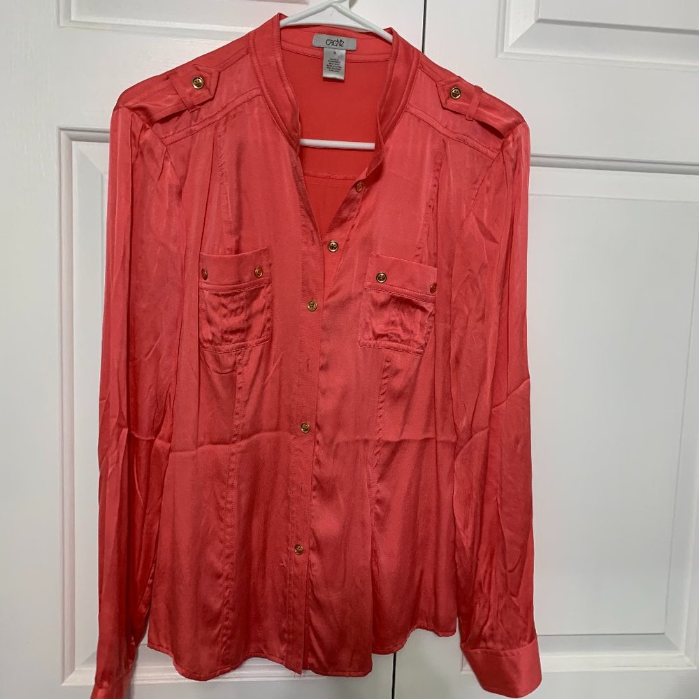Cache Coral Silk Blouse Size Medium